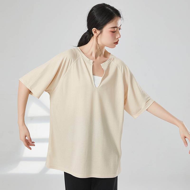 Modern dance dance birthday wearing loose deep V male and female personality long -sleeved T versic top top dance clothes