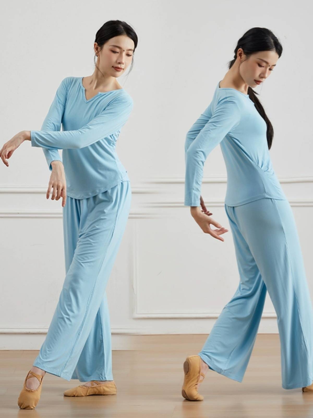 Dance practice uniforms, top female high -waist straight dance wide -leg pants Modern dance pants Modal dance clothing spring and summer