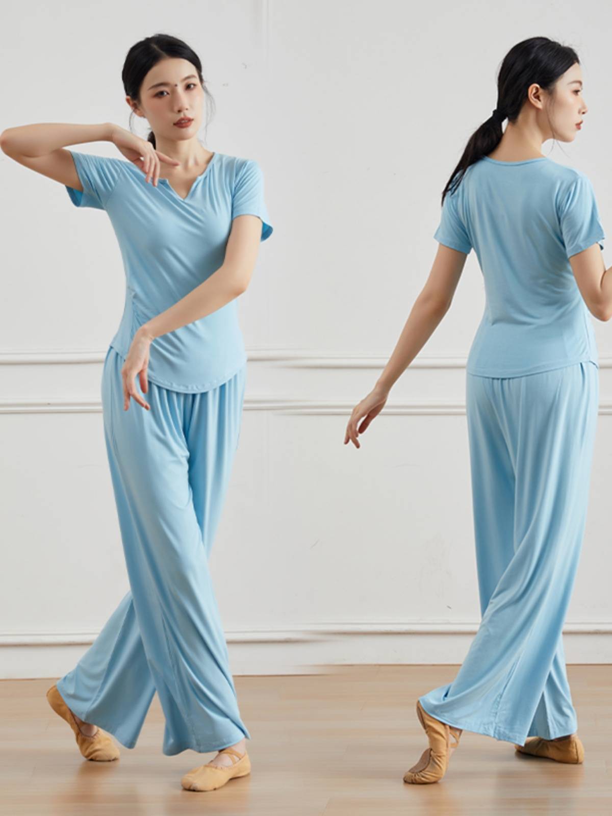 Dance practice uniforms, top female high -waist straight dance wide -leg pants Modern dance pants Modal dance clothing spring and summer