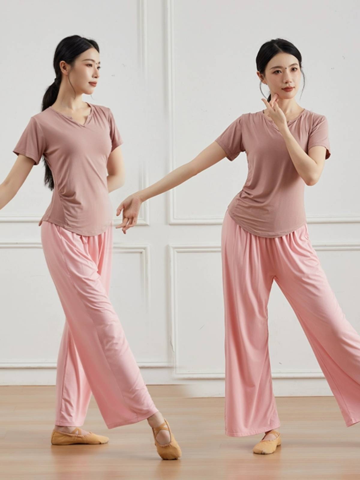 Dance practice uniforms, top female high -waist straight dance wide -leg pants Modern dance pants Modal dance clothing spring and summer