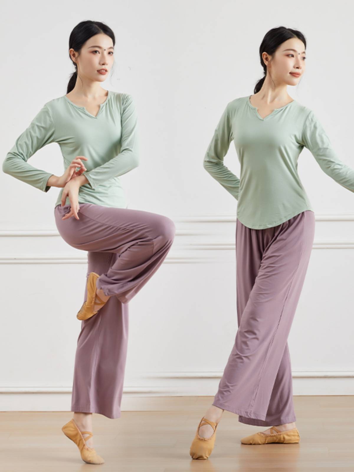 Dance practice uniforms, top female high -waist straight dance wide -leg pants Modern dance pants Modal dance clothing spring and summer