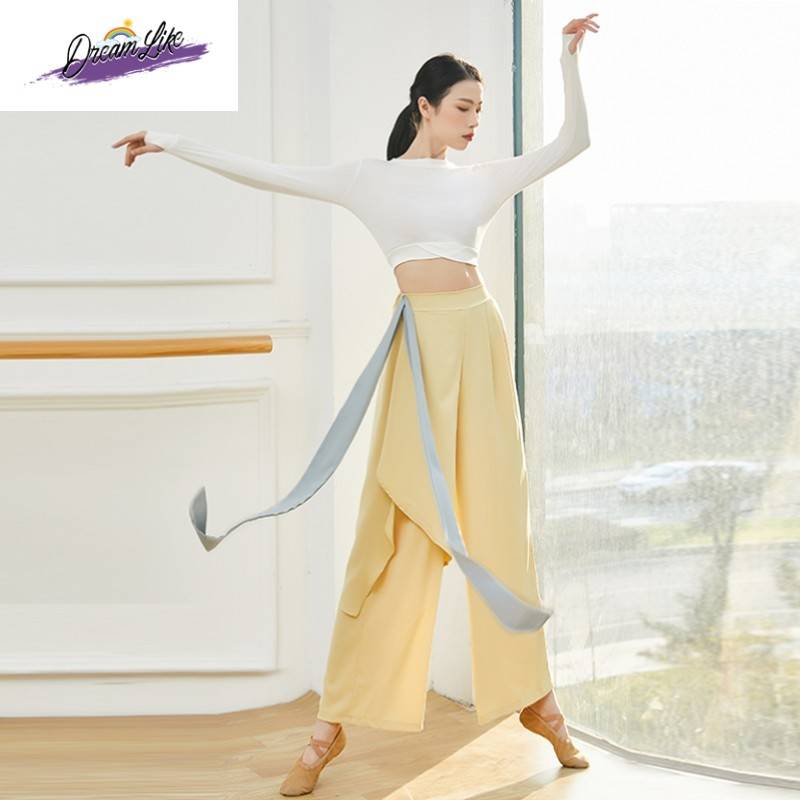 Modern dance exercises high -level sense set refers to long -sleeved top performance clothes Classical dance wide s leg pants dance pants new