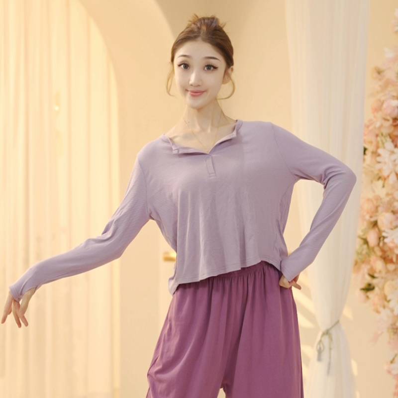 Dance service female modern summer new top long -sleeved black art test and dancing dedicated Chinese classical practice loose