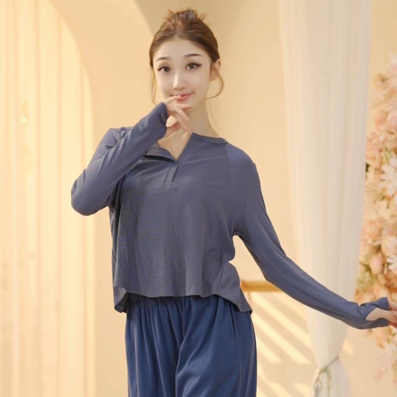 Dance service female modern summer new top long -sleeved black art test and dancing dedicated Chinese classical practice loose