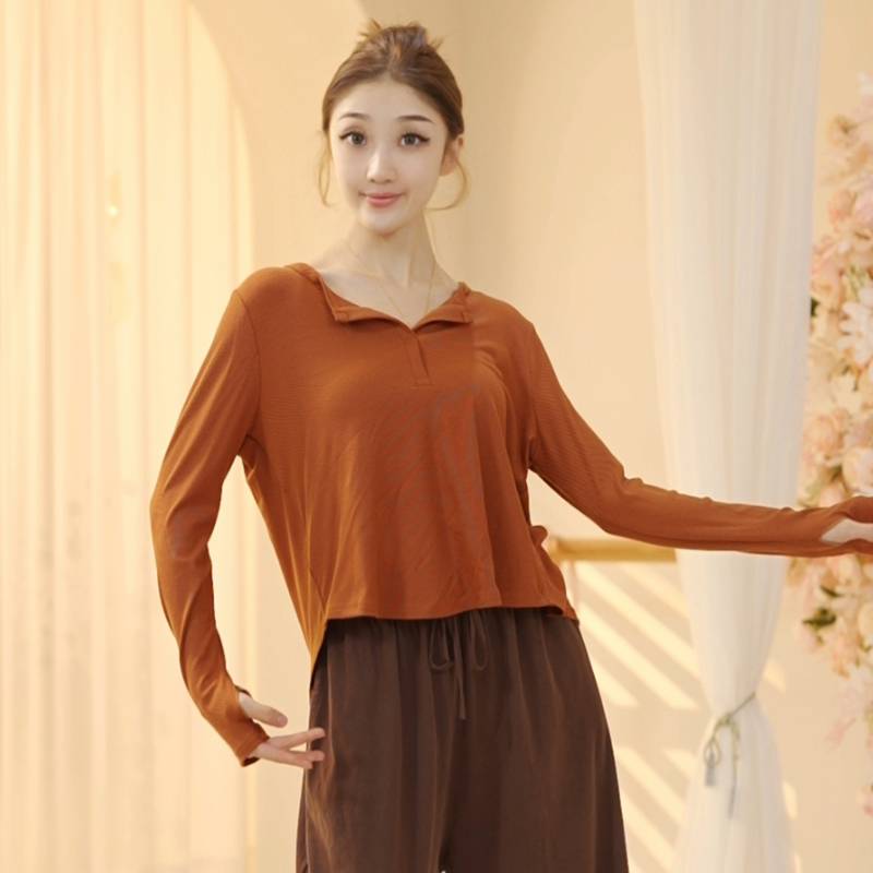 Dance service female modern summer new top long -sleeved black art test and dancing dedicated Chinese classical practice loose