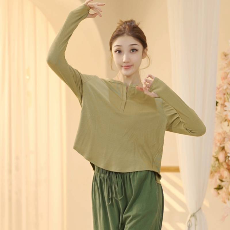 Dance service female modern summer new top long -sleeved black art test and dancing dedicated Chinese classical practice loose