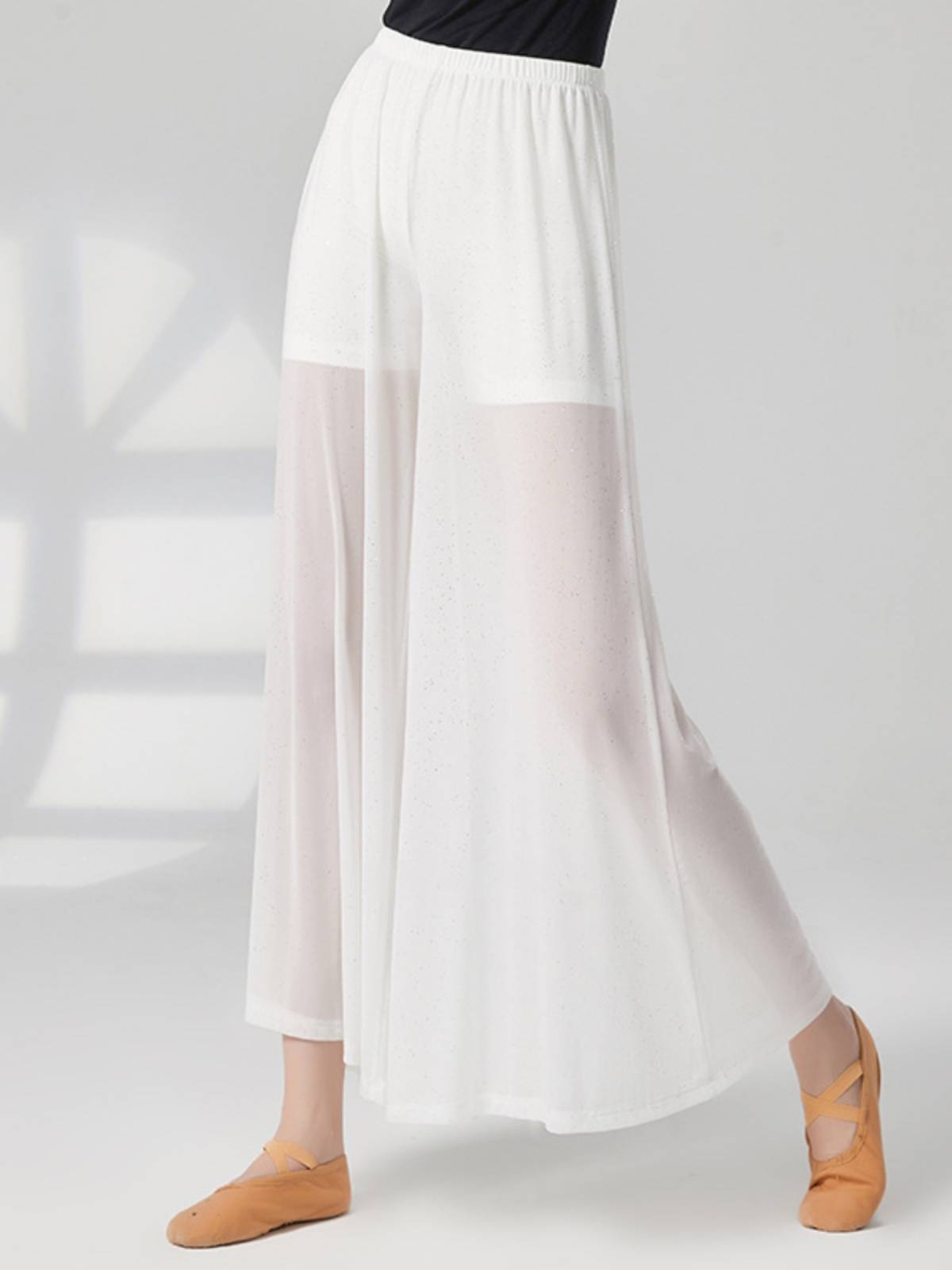 Loose high -waisted classical dance, silver dance wide -leg pants, Chinese modern training clothing, clothing female white net yarn elegant