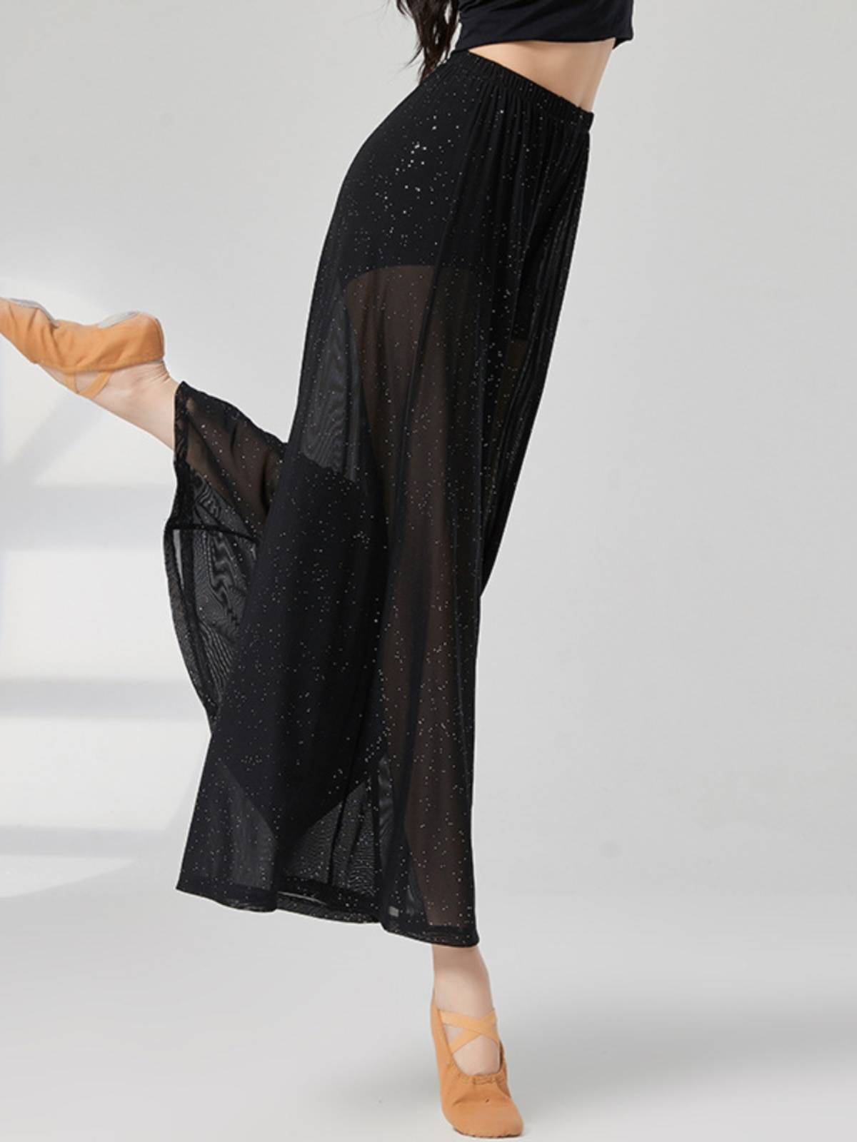 Loose high -waisted classical dance, silver dance wide -leg pants, Chinese modern training clothing, clothing female white net yarn elegant