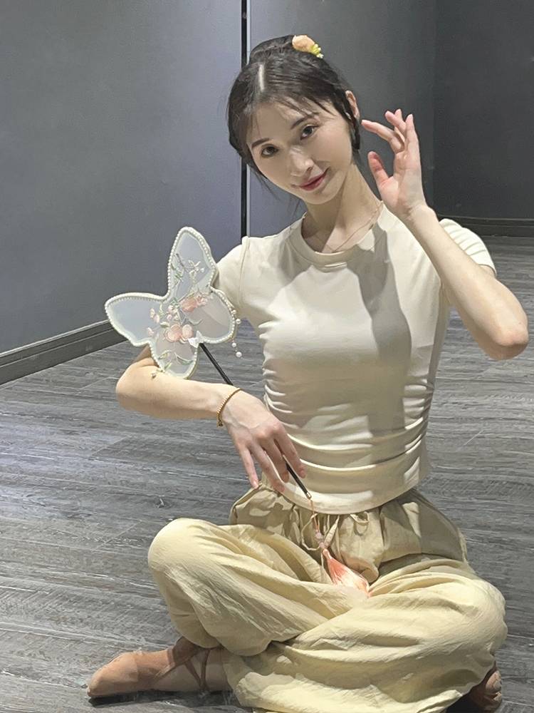 Modern dance top female 2024 summer new short -sleeved dance service Chinese classical dance exercise training suit