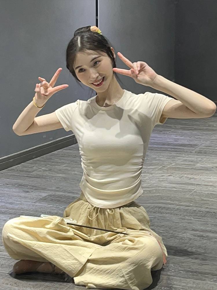 Modern dance top female 2024 summer new short -sleeved dance service Chinese classical dance exercise training suit