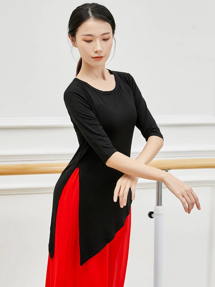 Modern dance practice service split medium -sleeved top -sleeved top -fitting base training service square dance performance service art test service