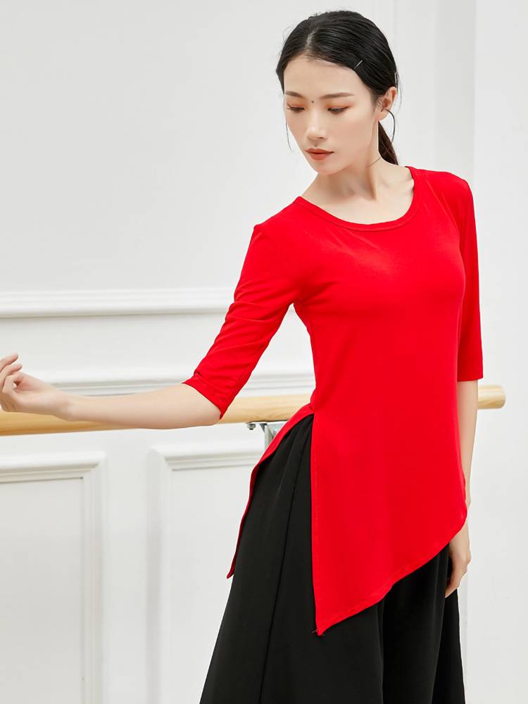 Modern dance practice service split medium -sleeved top -sleeved top -fitting base training service square dance performance service art test service
