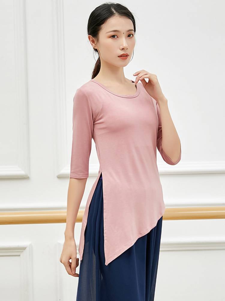 Modern dance practice service split medium -sleeved top -sleeved top -fitting base training service square dance performance service art test service