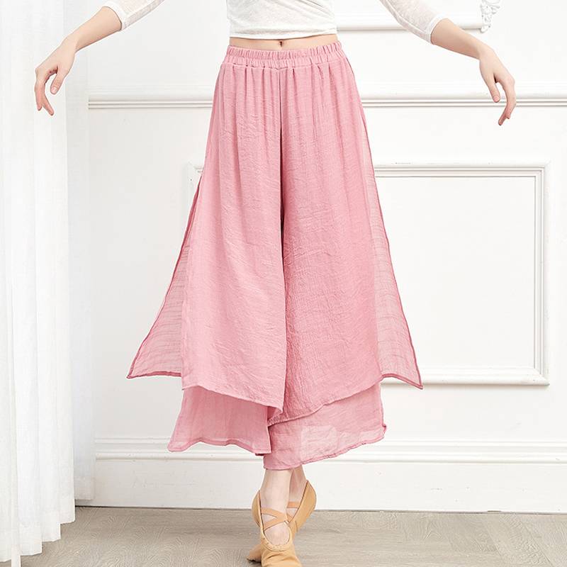 Chinese classical national dance cotton and hemp dance pants loose nine -point wide -leg pants straight practice service modern dance clothing women