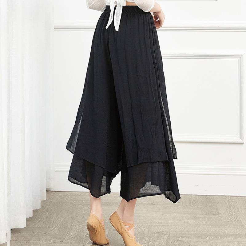 Chinese classical national dance cotton and hemp dance pants loose nine -point wide -leg pants straight practice service modern dance clothing women