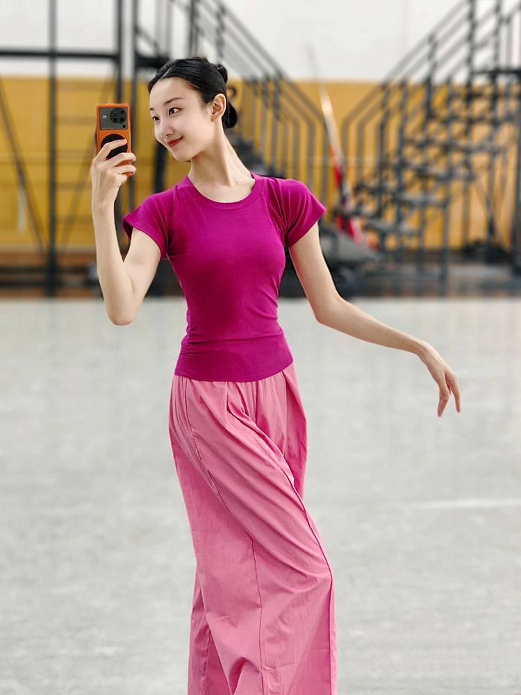 Classical dance top female summer new body dance practice clothes reveal back short -sleeved modern dance adult training clothing