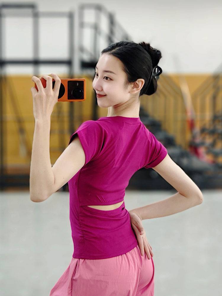 Classical dance top female summer new body dance practice clothes reveal back short -sleeved modern dance adult training clothing