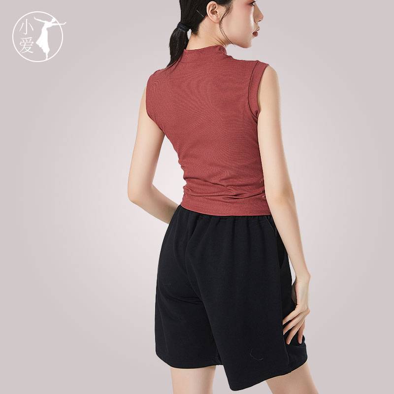 Modern dance clothing sleeveless vest women's shape training suit new solid color high -neck top dance practice service summer