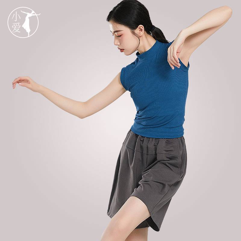 Modern dance clothing sleeveless vest women's shape training suit new solid color high -neck top dance practice service summer