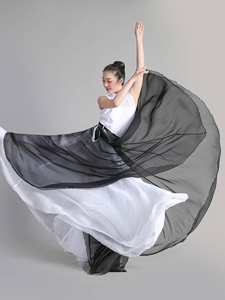 Double -layer Silk Dance Skirt Classical Dance Practice Server 720 degrees large skirt Modern dance performance dancing skirt