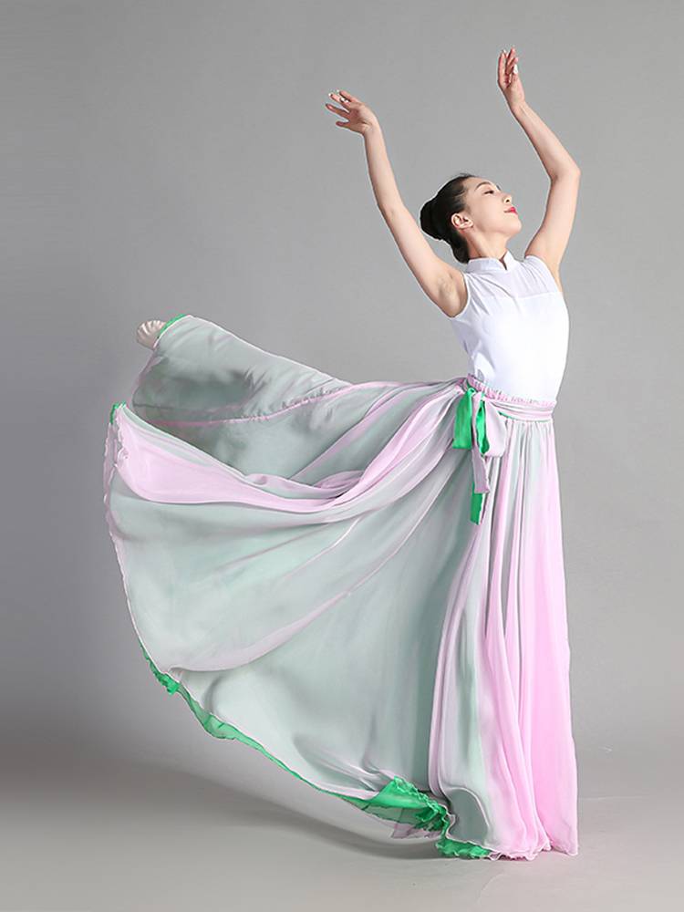 Double -layer Silk Dance Skirt Classical Dance Practice Server 720 degrees large skirt Modern dance performance dancing skirt