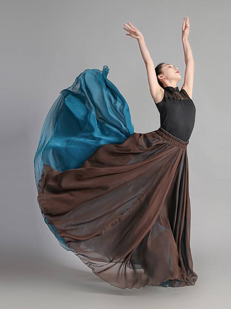 Double -layer Silk Dance Skirt Classical Dance Practice Server 720 degrees large skirt Modern dance performance dancing skirt