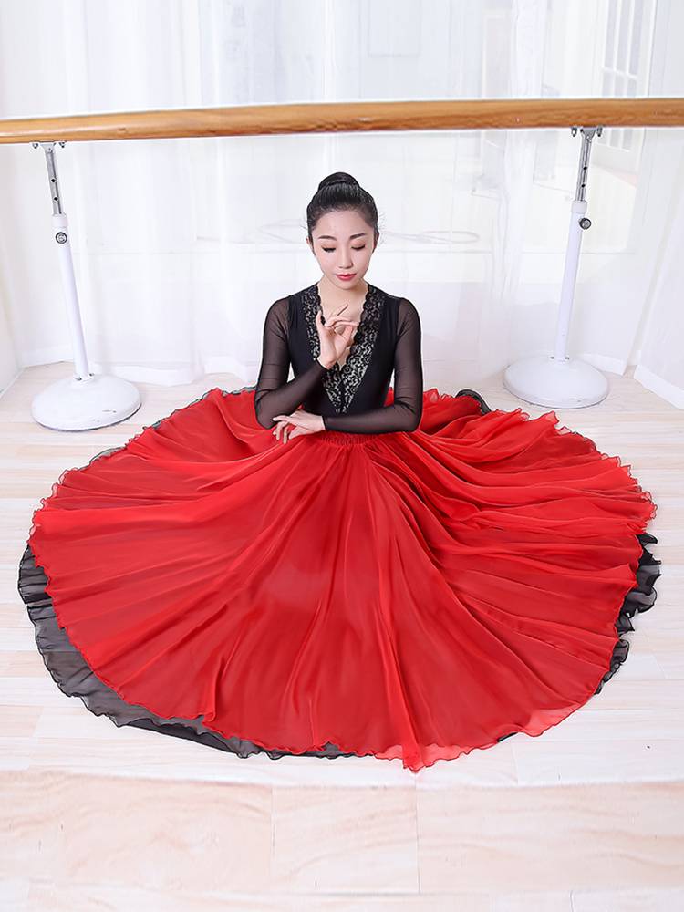 Double -layer Silk Dance Skirt Classical Dance Practice Server 720 degrees large skirt Modern dance performance dancing skirt