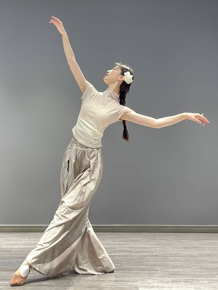 Modern dance service female 2024 Summer smudge and gradual short sleeve top Classical dance exercise body training suit