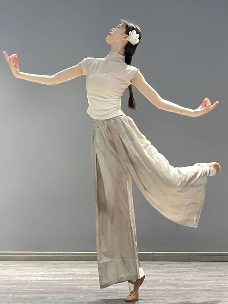 Modern dance service female 2024 Summer smudge and gradual short sleeve top Classical dance exercise body training suit