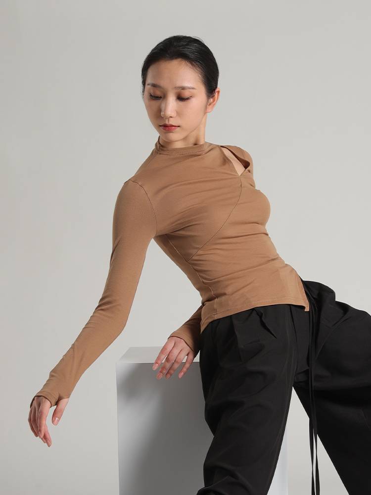 D397 dance service female modern dance classical dance ballet high bomber thread long -sleeved turtleneck open cotton tight