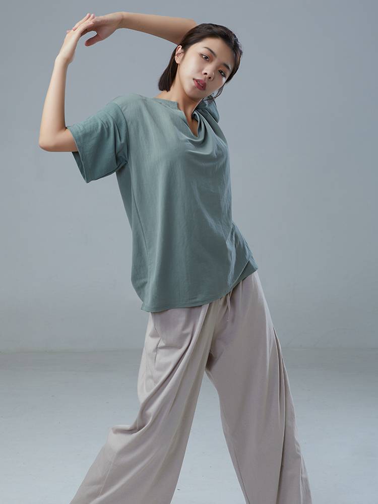 Gorgeous Solo Show Modern Dance Practice Dance Loose Vedic Dance top Chinese dance summer men and women short -sleeved clothes
