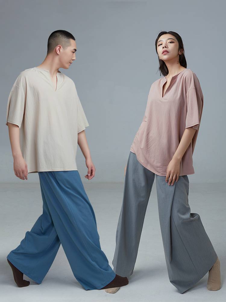 Gorgeous Solo Show Modern Dance Practice Dance Loose Vedic Dance top Chinese dance summer men and women short -sleeved clothes