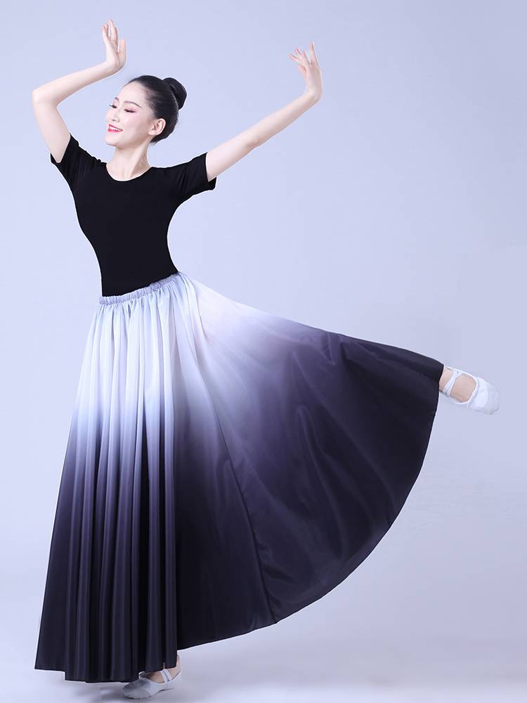 Classical dance big skirt Modern dance Chinese style Xinjiang dance practice skirt, elegant skirt practice performance suit