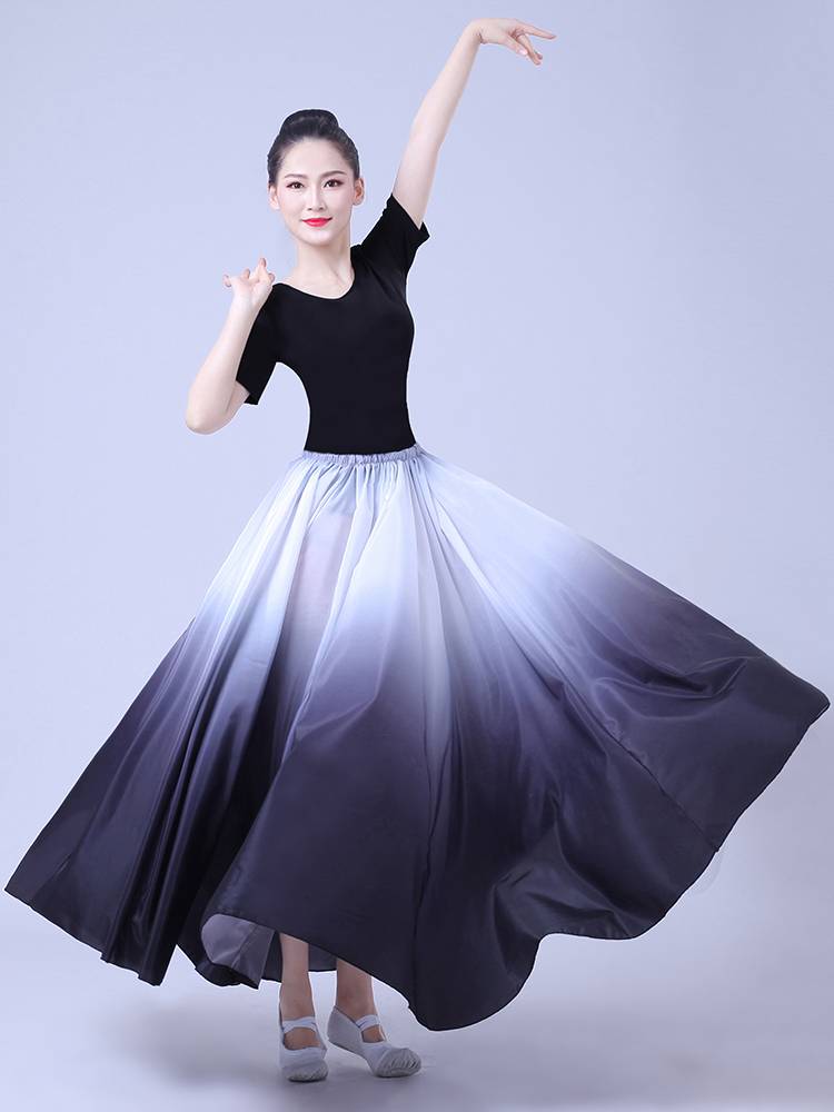 Classical dance big skirt Modern dance Chinese style Xinjiang dance practice skirt, elegant skirt practice performance suit