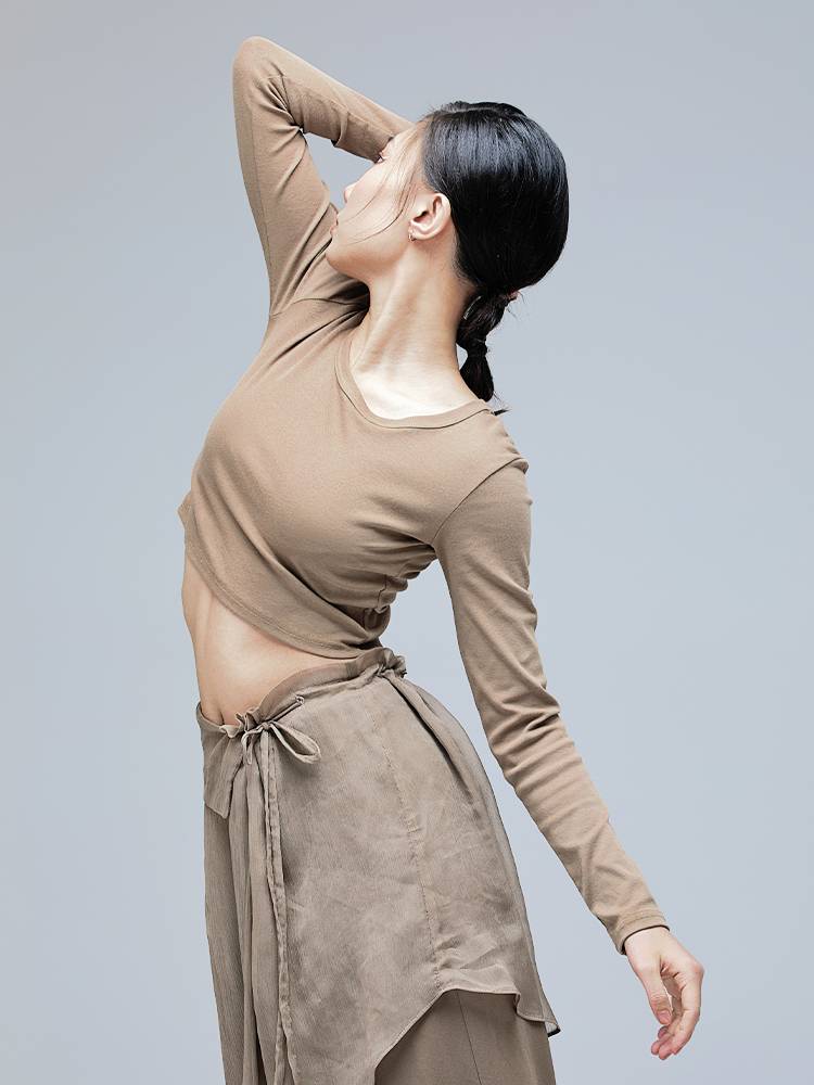 Dance service ballet long -sleeved modern dance exercise new female yoga high waist warm bottom shirt C208