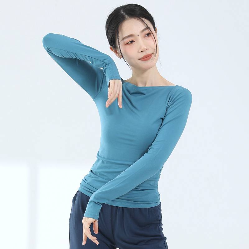 Spring and summer dance practice service women's word -of -the -art, thin sleeves, long sleeves, Chinese classical dance modern dance training shape clothes