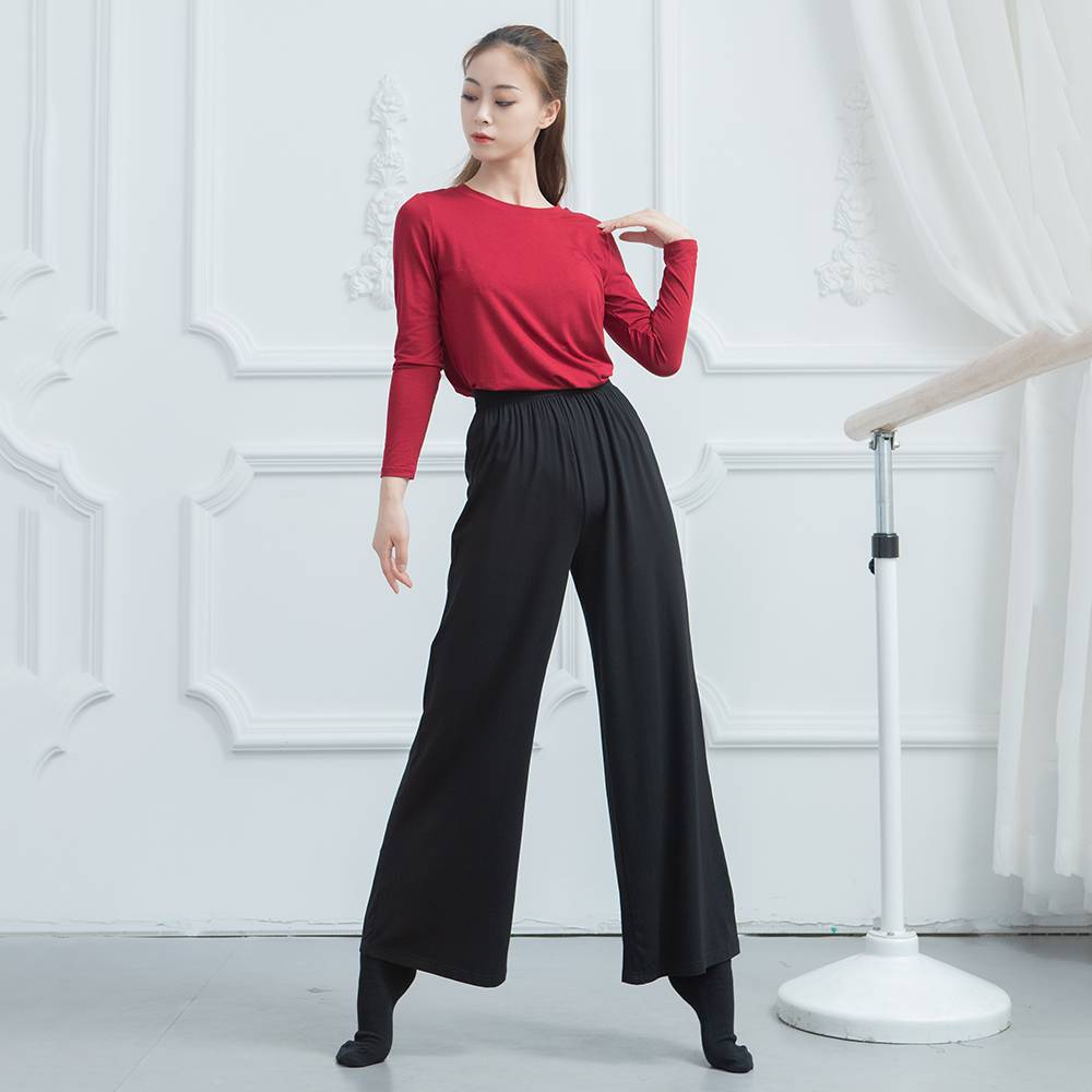 Loose wide -leg pants Modern dance exercise pants shape black female Modal straight clouds long pants classical dance service