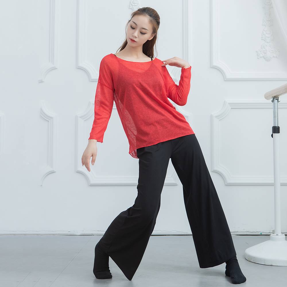 Loose wide -leg pants Modern dance exercise pants shape black female Modal straight clouds long pants classical dance service