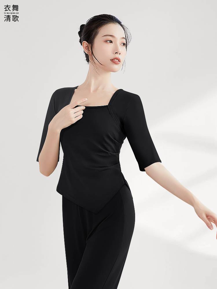Dance service women's modern body practice service covering the belly, the stomach leads the short -sleeved top, adult Chinese classical dance summer new