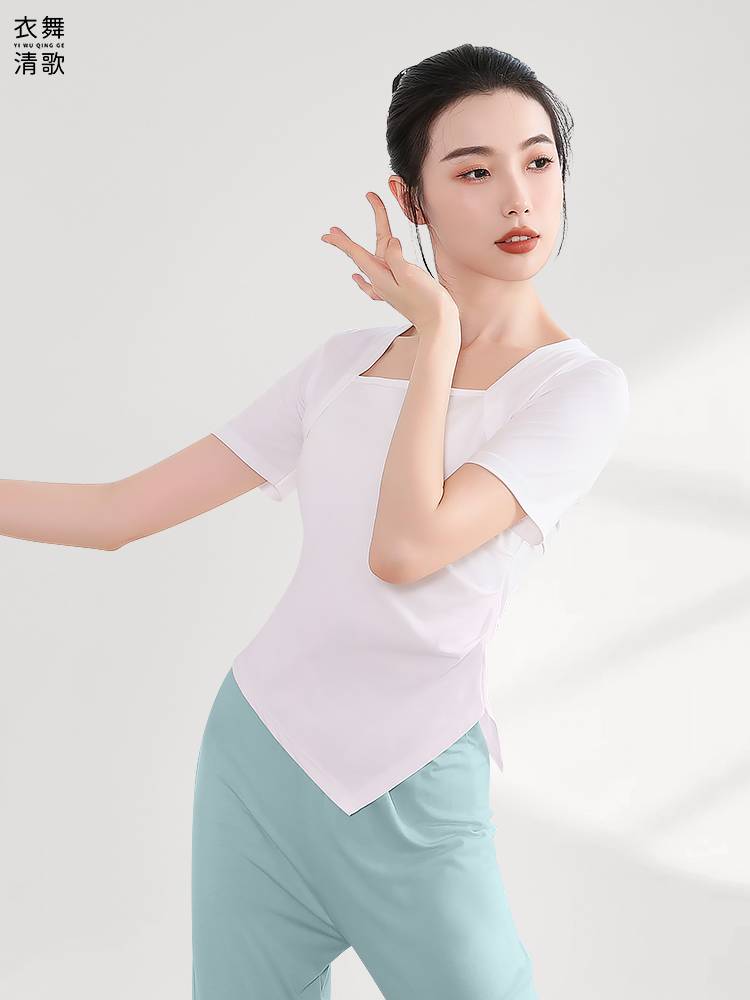 Dance service women's modern body practice service covering the belly, the stomach leads the short -sleeved top, adult Chinese classical dance summer new