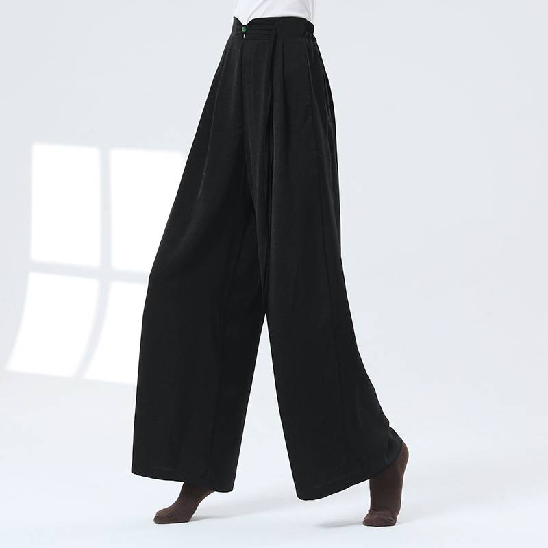 Modern dance straight trousers performance service men's and women's same loose ribbon long wide -leg pants cotton wrinkle dance pants