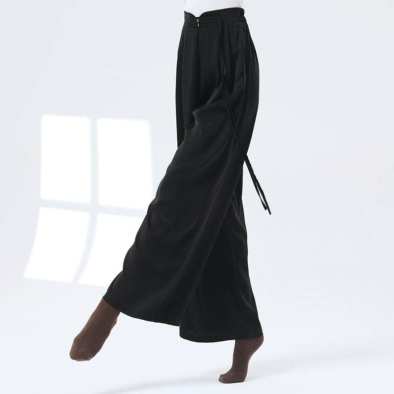 Modern dance straight trousers performance service men's and women's same loose ribbon long wide -leg pants cotton wrinkle dance pants
