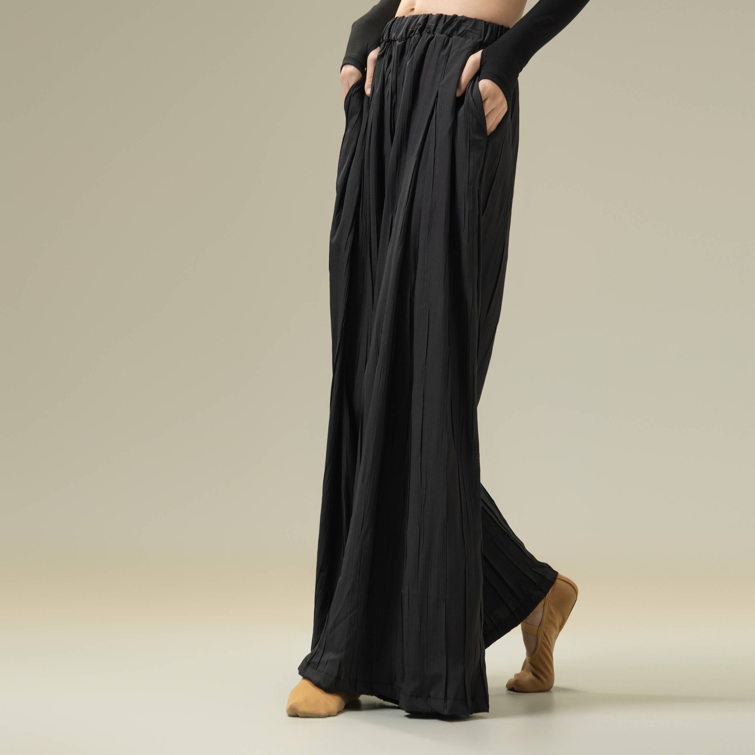 Modern dance elegant wide leg pants practice, trousers loose dance dance, female dance pants folds Zen pants