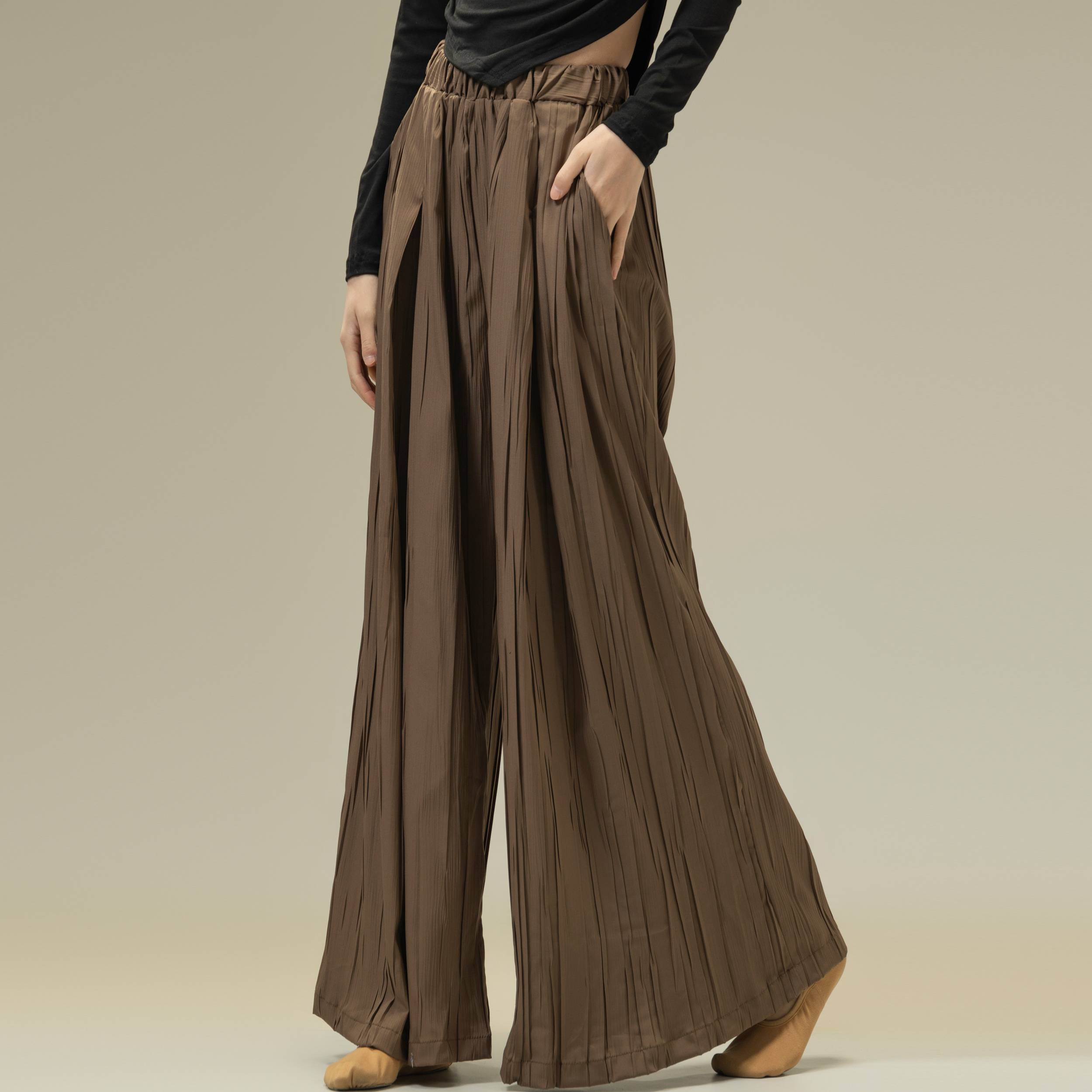 Modern dance elegant wide leg pants practice, trousers loose dance dance, female dance pants folds Zen pants