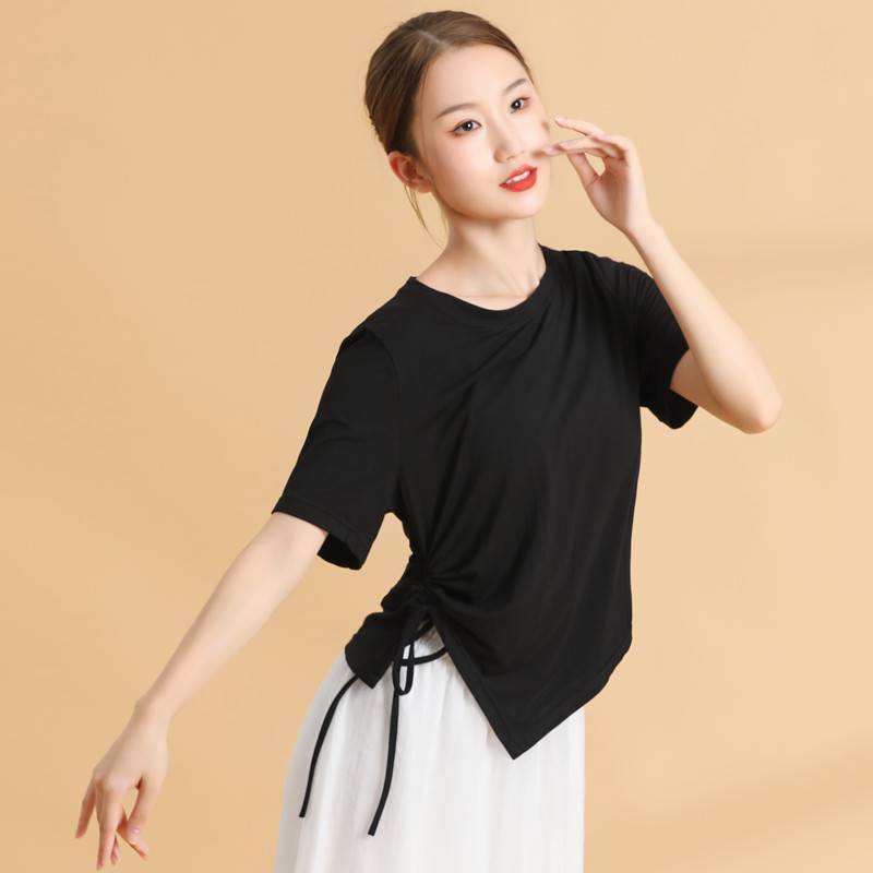Dance service women's shirt short sleeves in summer loose training, modern body training black Modal dancing clothing