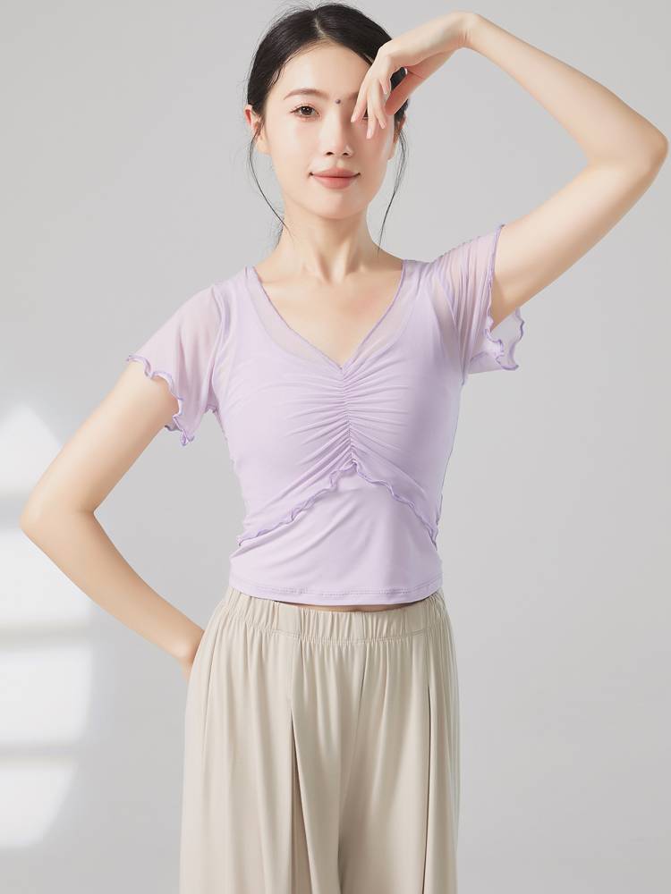 The new modern dance exercise girl Xiaofei sleeve dance short sleeve top Chinese style classical dance training clothing