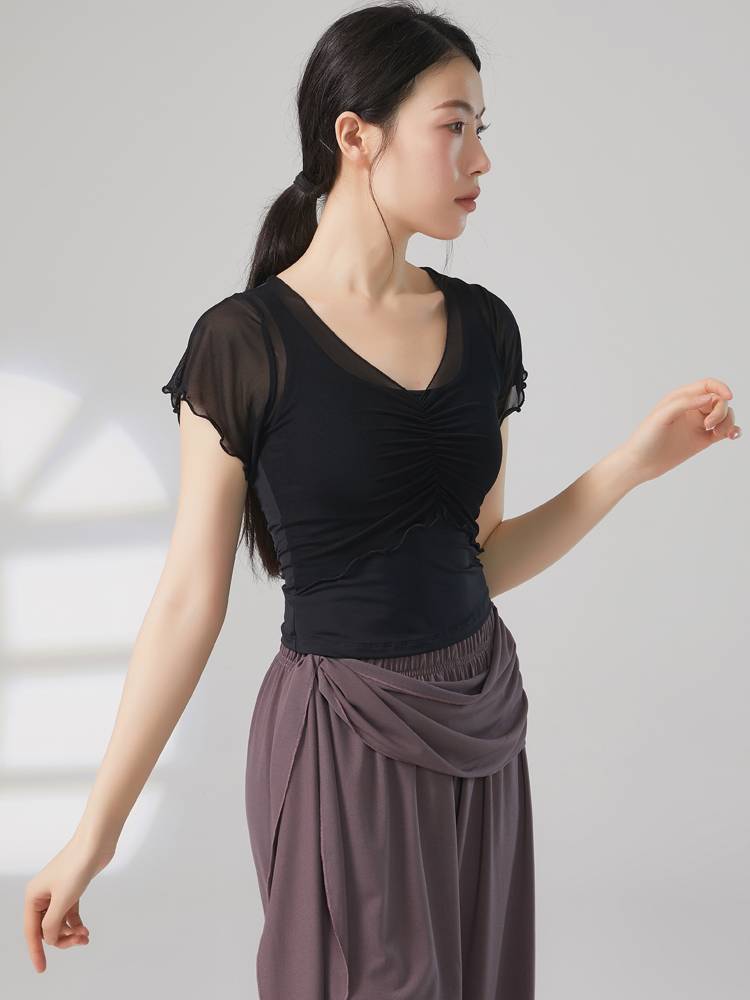 The new modern dance exercise girl Xiaofei sleeve dance short sleeve top Chinese style classical dance training clothing