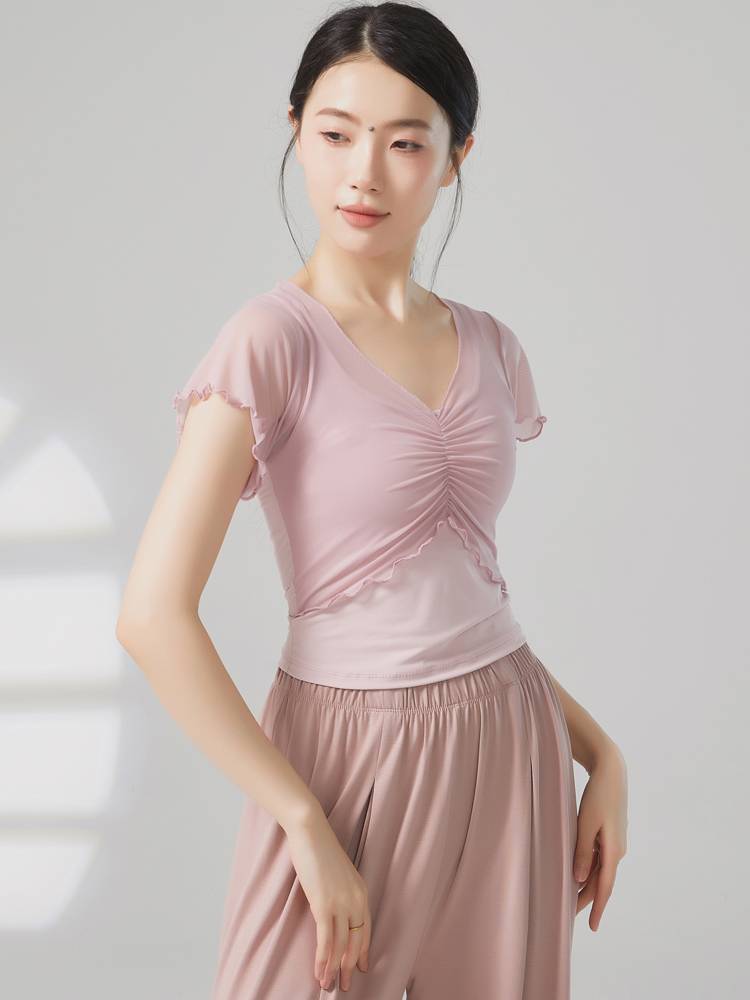 The new modern dance exercise girl Xiaofei sleeve dance short sleeve top Chinese style classical dance training clothing