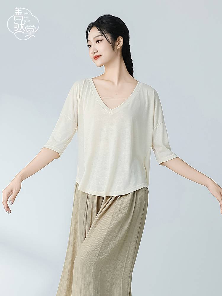 Shan Ran Hall of Summer New Modern Dance Practice Server Slim Top Top Sleeping Sleeve V -neck Loose Loose Dance Female Women