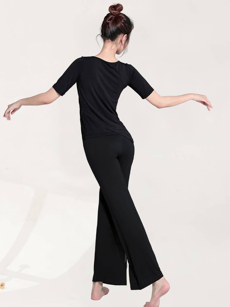 Dance practice uniform Top female short -sleeved Modal Modern Dance adult Student Student Student Sports Series Wide -Leg Pants Set